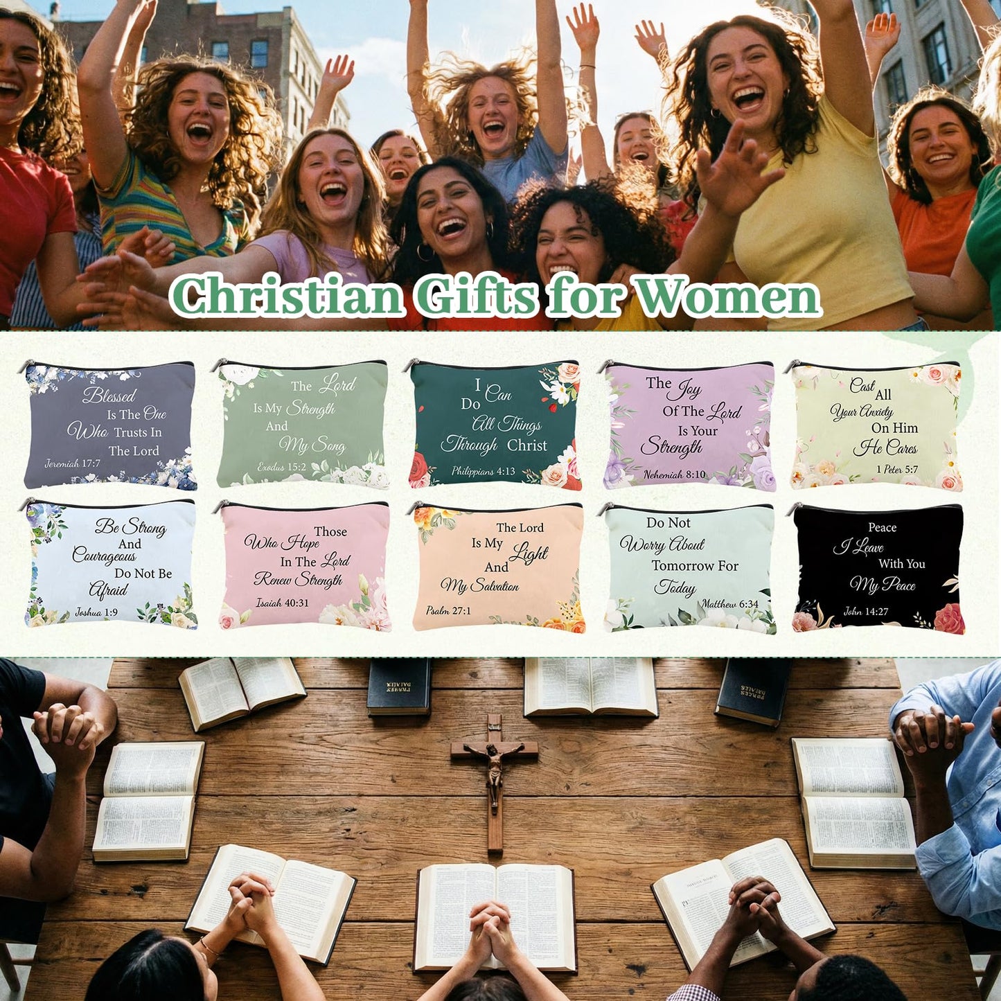 DONQTWAY 60 Pcs Christian Gifts Bulk for Women Christian Gifts Include 20 Bible Verse Canvas Makeup Bags 20 Mini Mirror 20 Bible Inspirational Keychains for Church Women Mother Appreciation Supplies