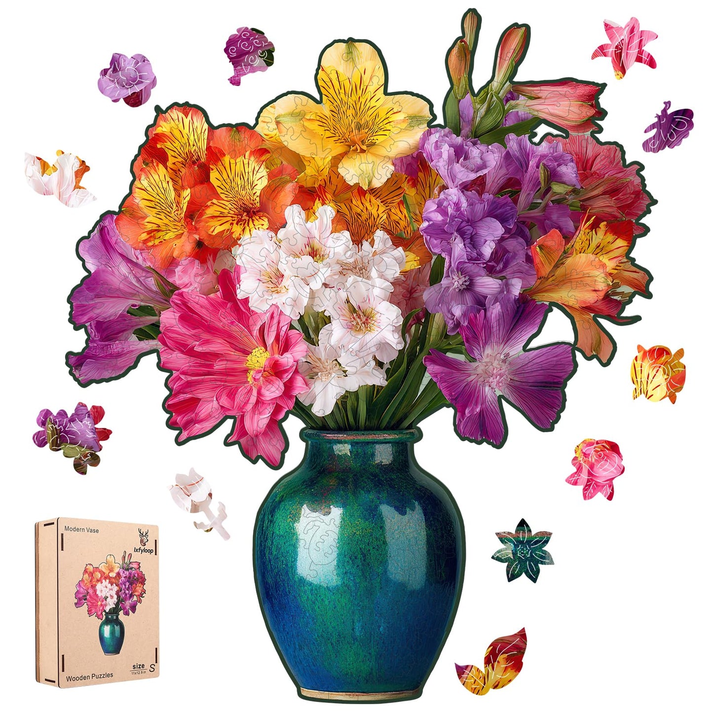 Ixfyloop Wooden Puzzles for Adults, Flower Puzzle Wooden Jigsaw Puzzles for Adults 198 Pieces, Unique Shape Spring Wood Puzzle, Brithday Gift with Puzzle Box for Family Game, 11x12.9 inch