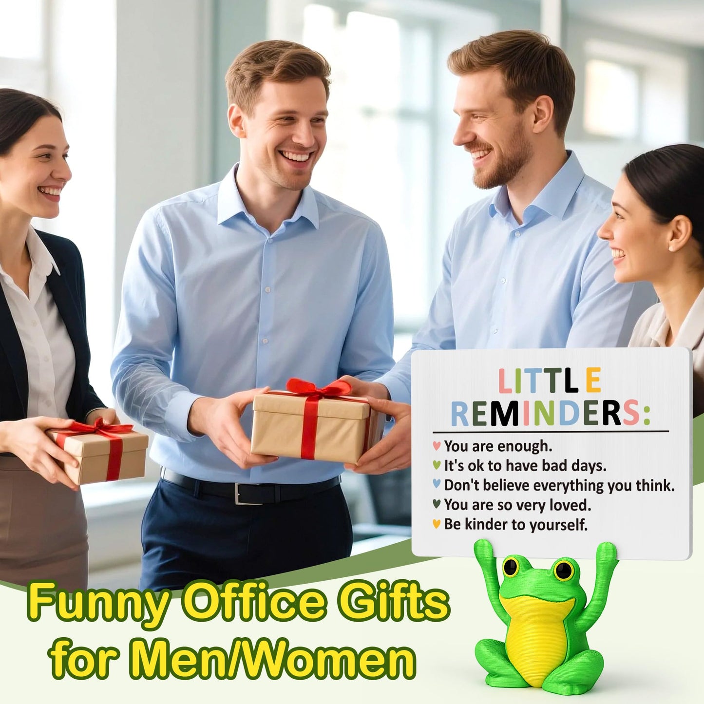 Inspirational Coworker Employee Appreciation Frog Gifts for Women, Boss, Manager - Cute Motivational Gifts Office Green Desk Decor Supplies for Women Men, Office Little Reminders You Are Enough