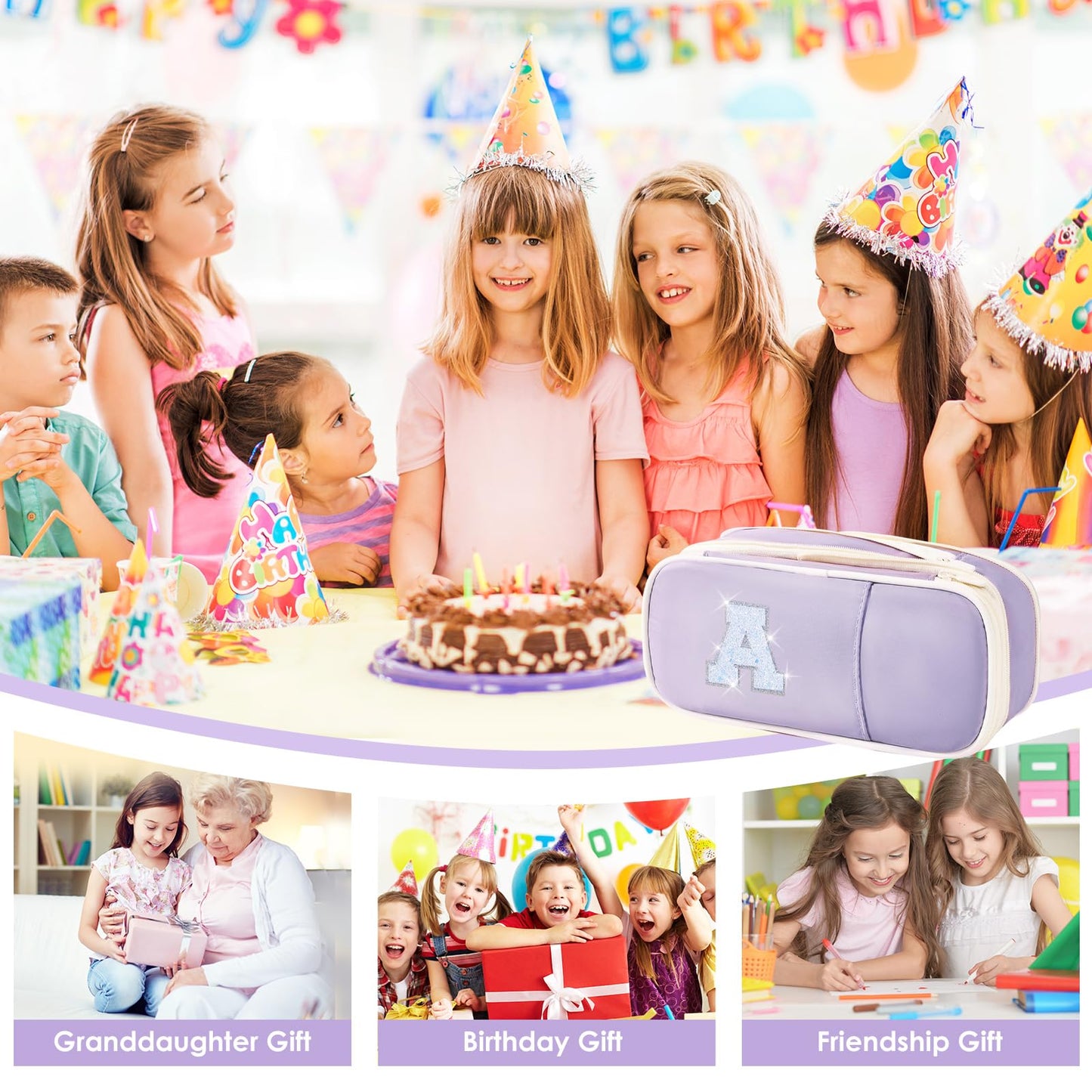 Janhavi Preppy Pencil Case for Girls, Girly Pencil Pouch with Compartment, Cute Pen Bag for Students, Teen Girl, Women, Adult, Soft Penicl Bag Organizer for School, College, Office, Travel -Purple R