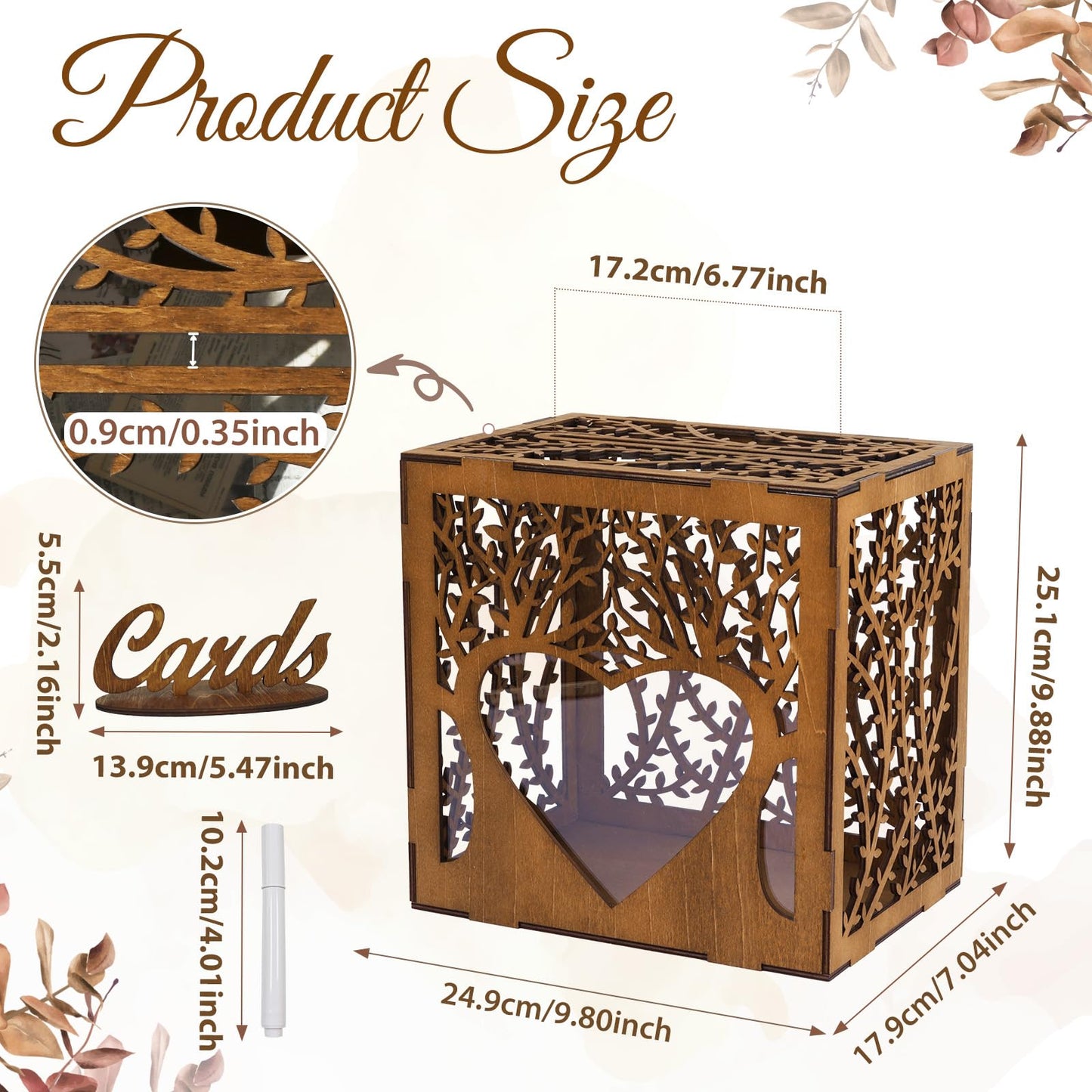 OurWarm Wedding Card Box with Acrylic Window, Wooden Gift Card Box for Wedding Decorations for Reception, Rustic Brown Wood Money Keepsake Boxes for Wedding Decor Baby Shower Birthday Graduation Party