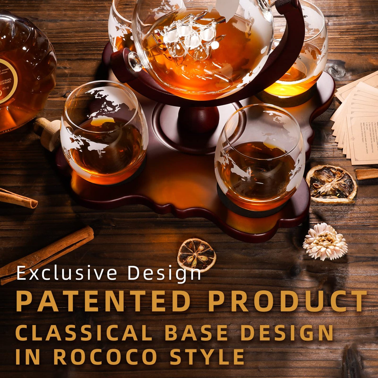 Gifts for Men Dad Husband Fathers Day, Whiskey Globr Decanter Set with 4 Etched Globe Glasses, Unique Anniversary Birthday Gifts for Brother Boyfriend, Cool Bourbon Whikey Gifts
