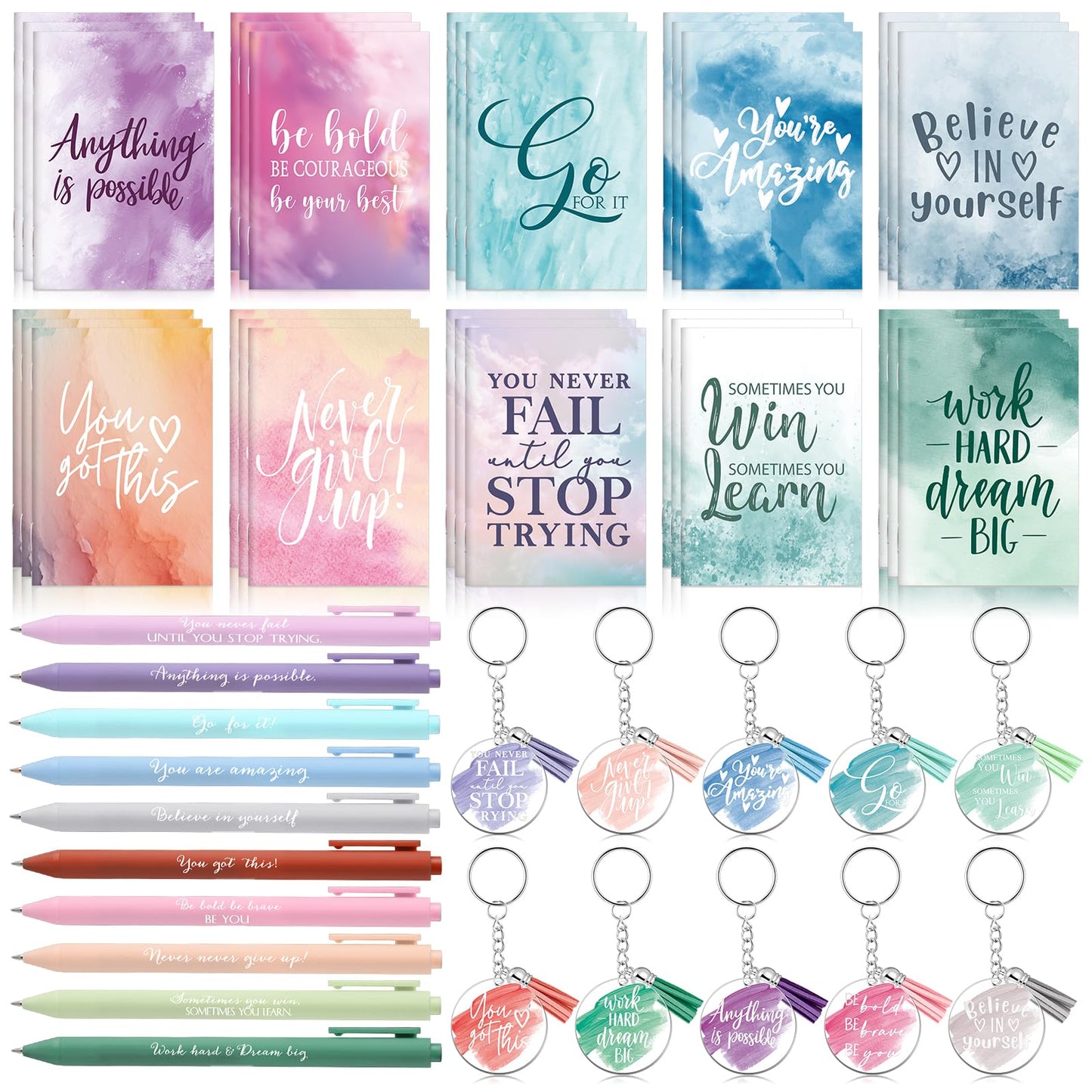 Noveread 30 Sets Inspirational Gifts Bulk for Women Boss Mini Notepads Inspirational Pens Bulk Employee Appreciation Acrylic Keychain Vet Tech Week Gifts for Coworker Nurse