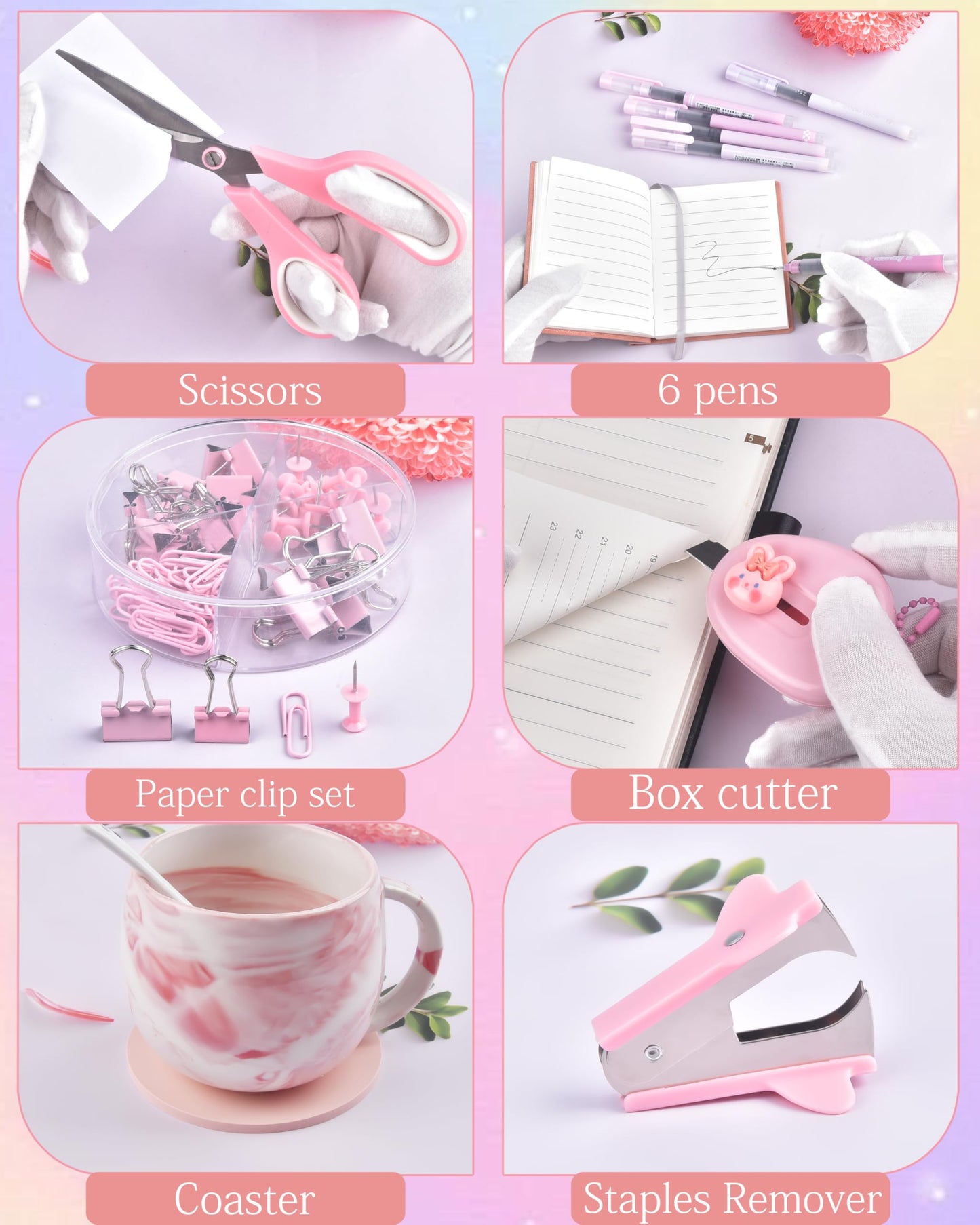 Vamrak Pink Desk Accessories and Organizers with Desk Organizer and 360°Rotating Pen Holder stapler Pen and a Lot of Office Pink Office Supplies Beautifully Presented in a Gift Box