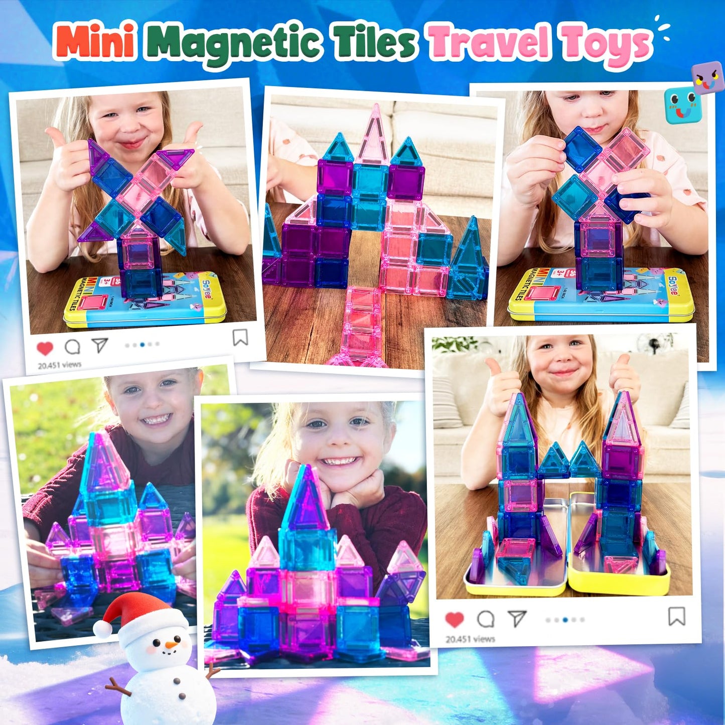 Soyee Magnetic Tiles Toddler Toys Travel Essential Games Magnet Building Blocks STEM Sensory Educational Toys for 3 4 5 6 7 8+ Year Old Boys Girls Christmas Birthday Gifts