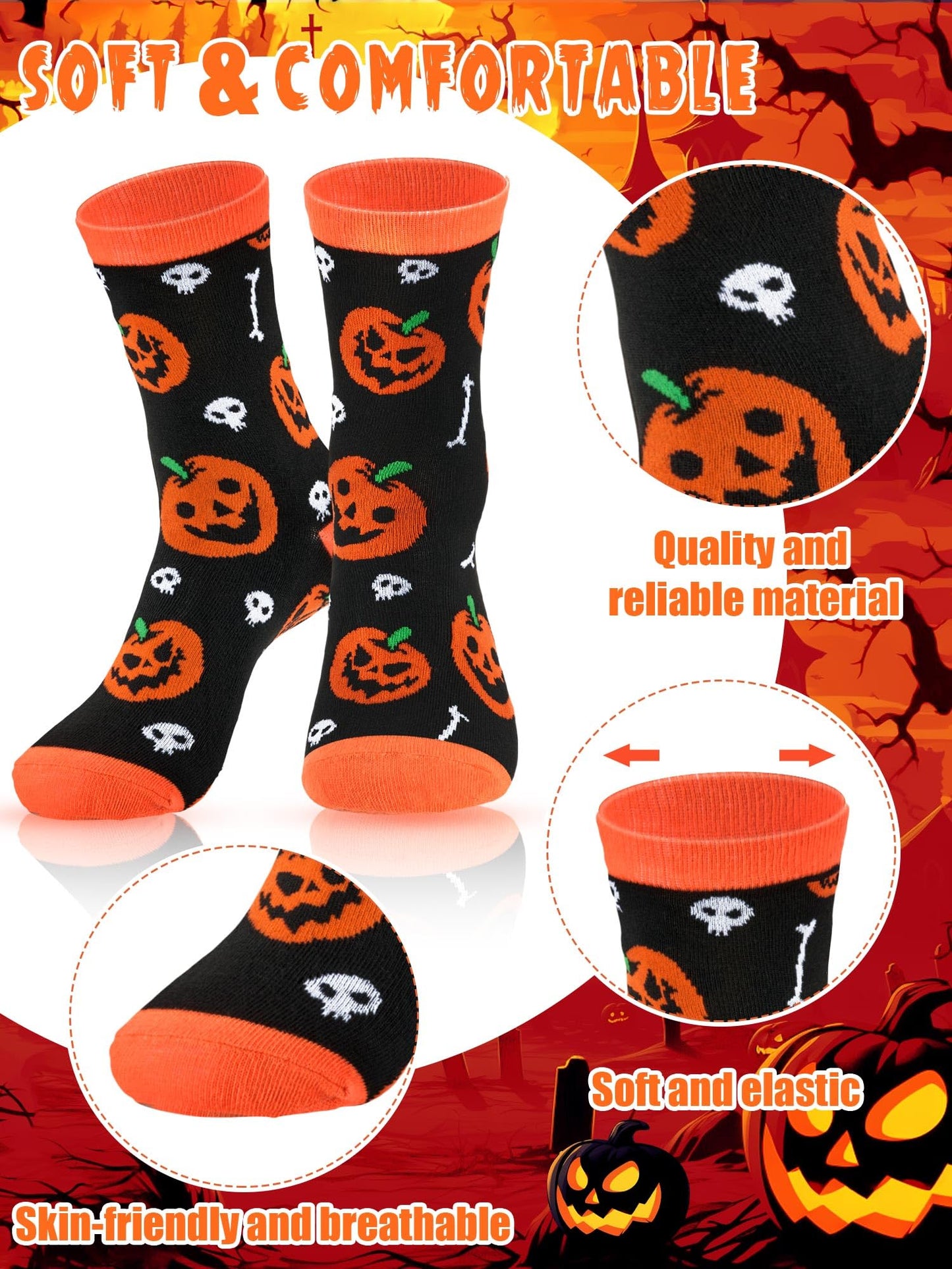 Chicingyou 12 Sets Halloween Socks and Pens Gifts Set Pumpkin Sock Halloween Ballpoint Pen Card Party Favor Bag for Holiday