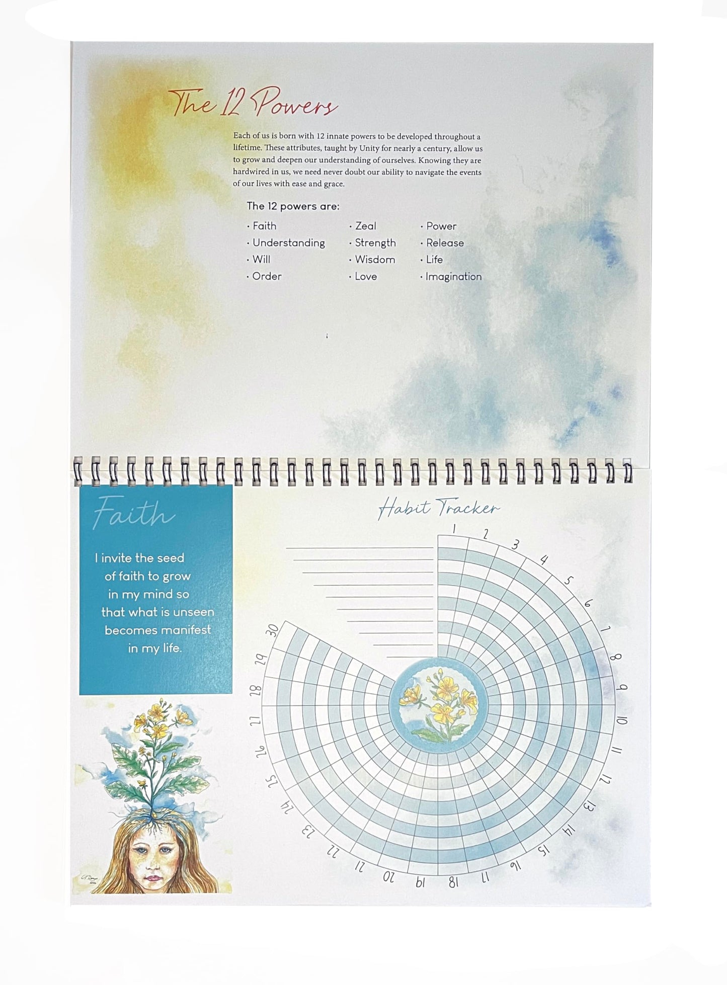 Rise Into Your Power Habit Tracker – 30-Day Undated Spiral Planner with Watercolor Art & Affirmations – Track Up to 10 Habits – Mindful Productivity Journal for Women – Self-Care & Wellness Gift