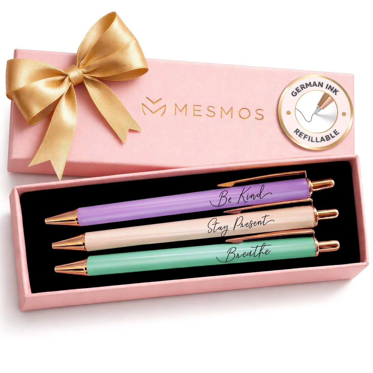MESMOS 3Pcs Mindfulness Pen Set for Journaling, German-Ink & 1mm Swiss-Tip, Mindfulness Gifts, Luxury Pens for Women, Wellness, and Self Care Relaxing Gift, Writing Pens for Journaling No Bleed
