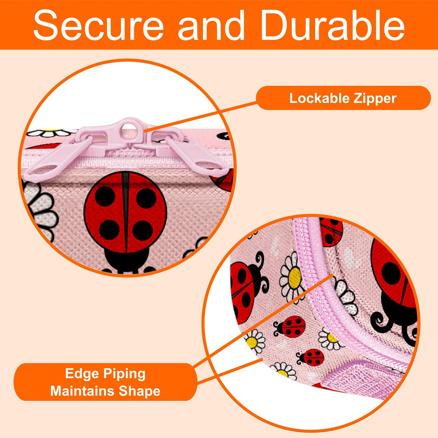 StarPlus2 Medium Travel Pill Bottle Organizer, Child Medicine Bag with Zipper Toy, Carrier for Kids Medications and Medical Supplies - Lady Bugs