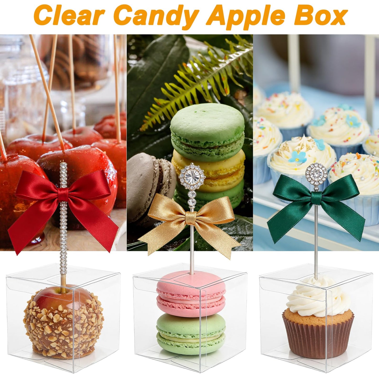 Yesland 50 PCS Candy Apple Box With Hole Top, Clear PET Gift Boxes for Caramel Apples, Ornament, Treats & Party Favors for Wedding, Party or Baby Shower - 4" x 4" x 4"