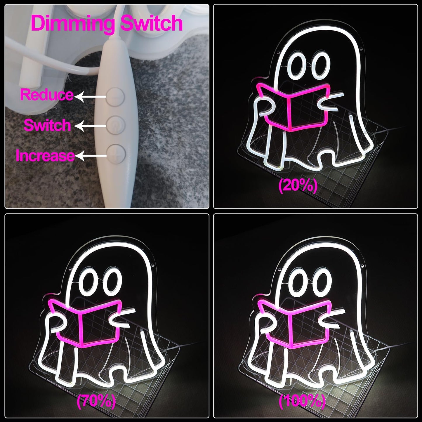Ghost Reading Book lamp, Reading Ghost Neon Sign Led Reading Room Neon Sign Hanging Reading Book Neon Light For Bedroom Home Library Read Club Kids Room Store Book Lover Gifts(USB Sign)