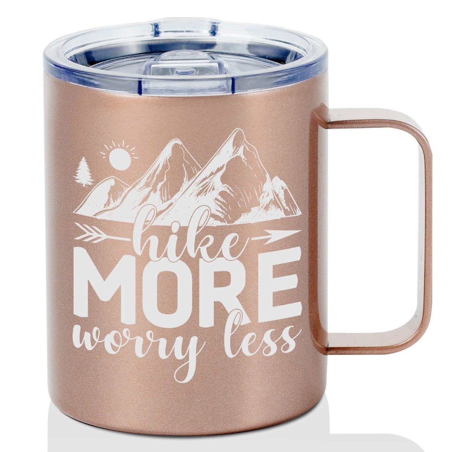 Onebttl Hiking Gifts for Hikers, Women for Christmas, Birthday, 12oz Stainless Steel Mug with Lid - Hike More Worry Less