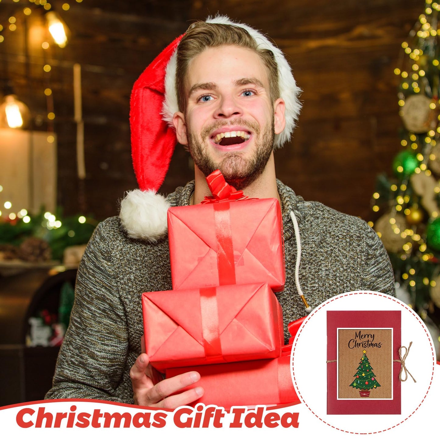 Engrowtic Christmas Gift Card Book 5 Slots Gift Postcard Sleeves Christmas Tree Money Holder Envelope Booklet for Cash Xmas Party Supplies for Teacher Office Employee Appreciation