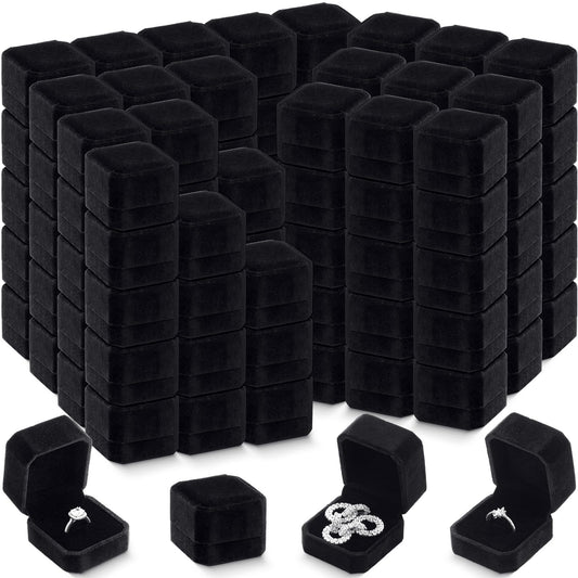 Misdary 180 Pcs Black Velvet Ring Boxes Bulk with Lined Earring Jewelry Gift Box Case for Wedding 2.13 x 2.01 x 1.54 Inches
