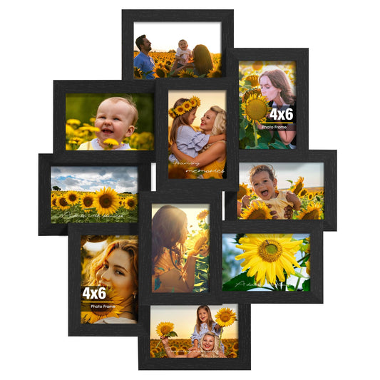 DUENPY 4x6 Picture Frame Collage, 10-Pack Picture Frames Collage Wall Decor, Set with Glass Front, Assembly Required, Black