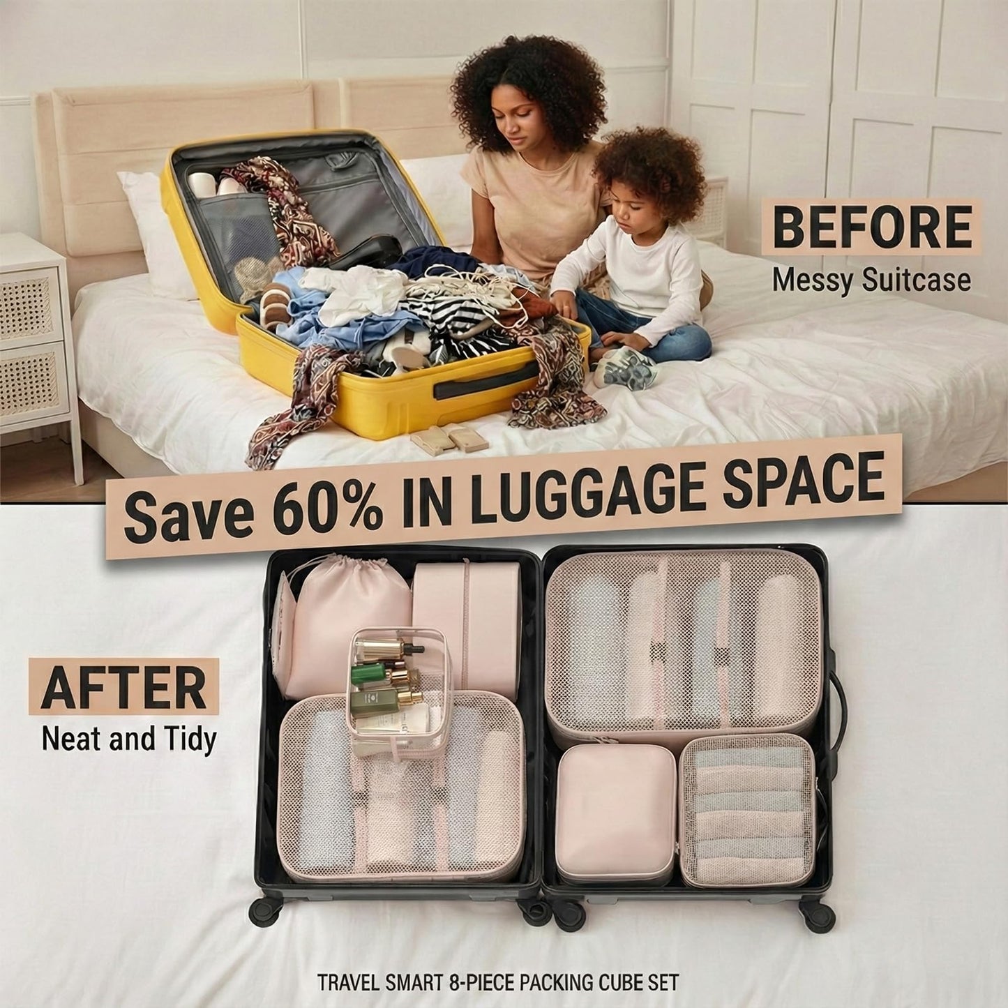 BLINGCOOL 8 Set Packing Cubes for Travel with Clear Toiletry Bag, Durable Luggage Packing Organizers, Carry-On Accessories, TSA Approved See-Through Cubes, Space-Saving Storage Bags, Gifts for Women