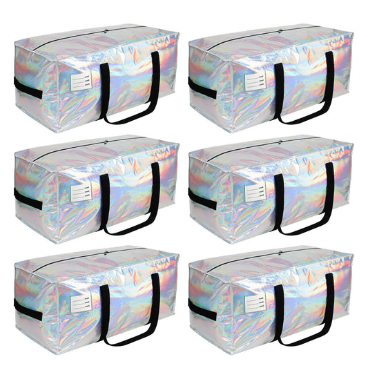 VTSVTS 6 Pack Extra Heavy Duty Large Moving Bags with Comfortable Handle & Strong Zipper,Storage Totes for Space Saving Moving Storage College Supplies Alternative to Moving Box,Iridescent