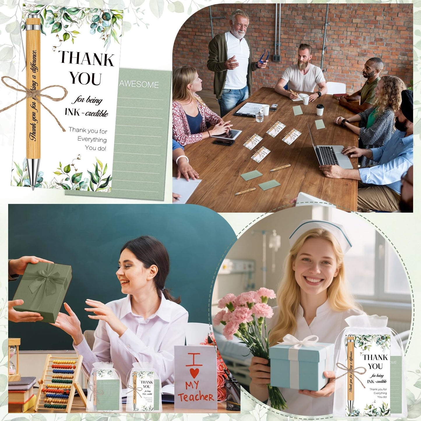 woric 20 Set Employee Appreciation Gifts Bulk Thank You Gifts with Bamboo Thank You Pens Inspirational Sticky Notes and Cards Easter Gift for Staff Volunteer Team Office Coworker Teachers