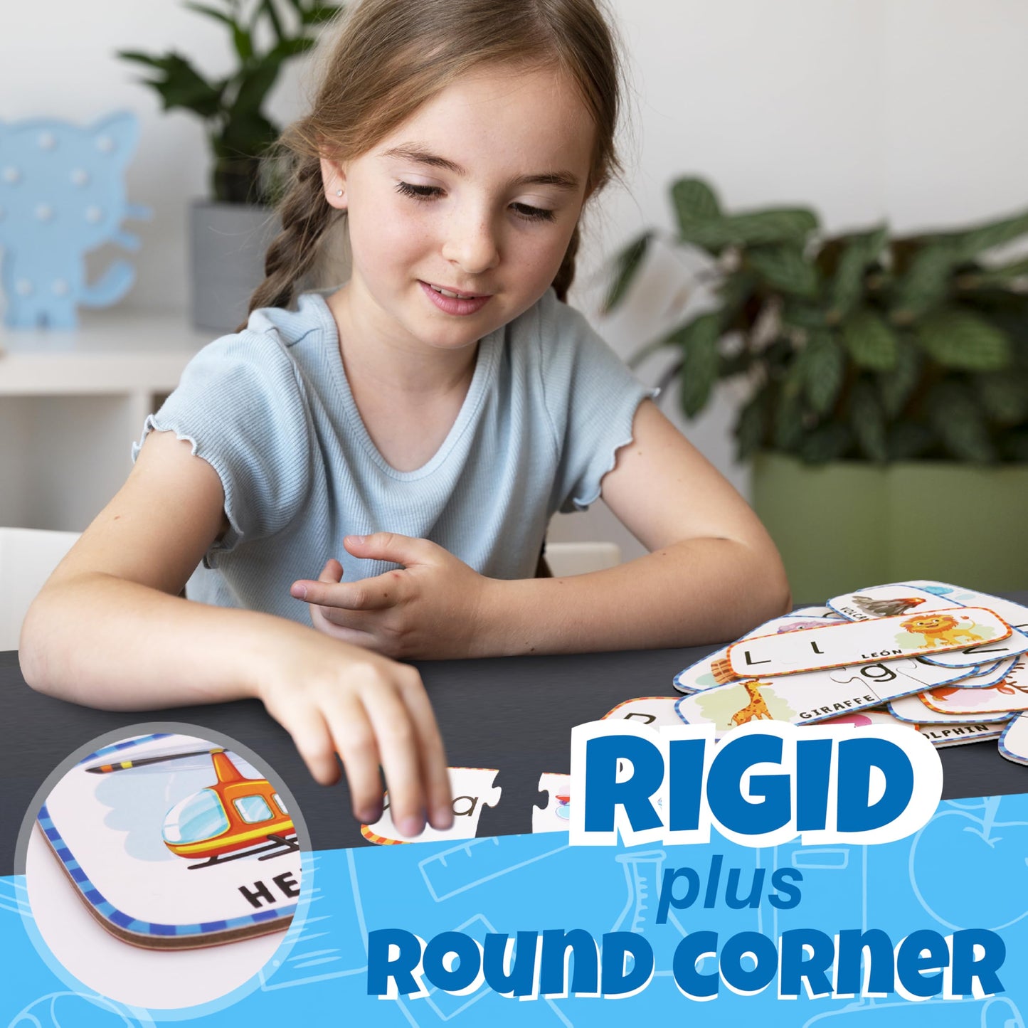 Bilingual Spanish English Alphabet ABC Puzzle Jigsaw Cards for Toddlers, Montessori Preschool Kindergarten Readniness, Self Correcting Sight Words Letter Puzzle 27 Letters Double-Sided with Gift Box