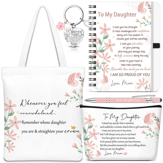 Gaillty 5 Pcs Gifts for Women, Inspirational to My Daughter Mothers Day Gift with Tote Bag, Makeup Bag, Notebook, Ballpoint Pen & Keychain Congratulations Graduation Wedding Gift from Mom Dad