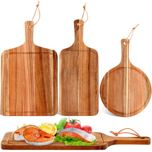 Kathfly 3 Pcs Mother's Day Acacia Wood Cutting Board Set with Handle Summer Wooden Charcuterie Cheese Board Hawaii Chopping Serving Tray Butter Pizza Serving Tray for Holiday Kitchen Gift, 3 Style