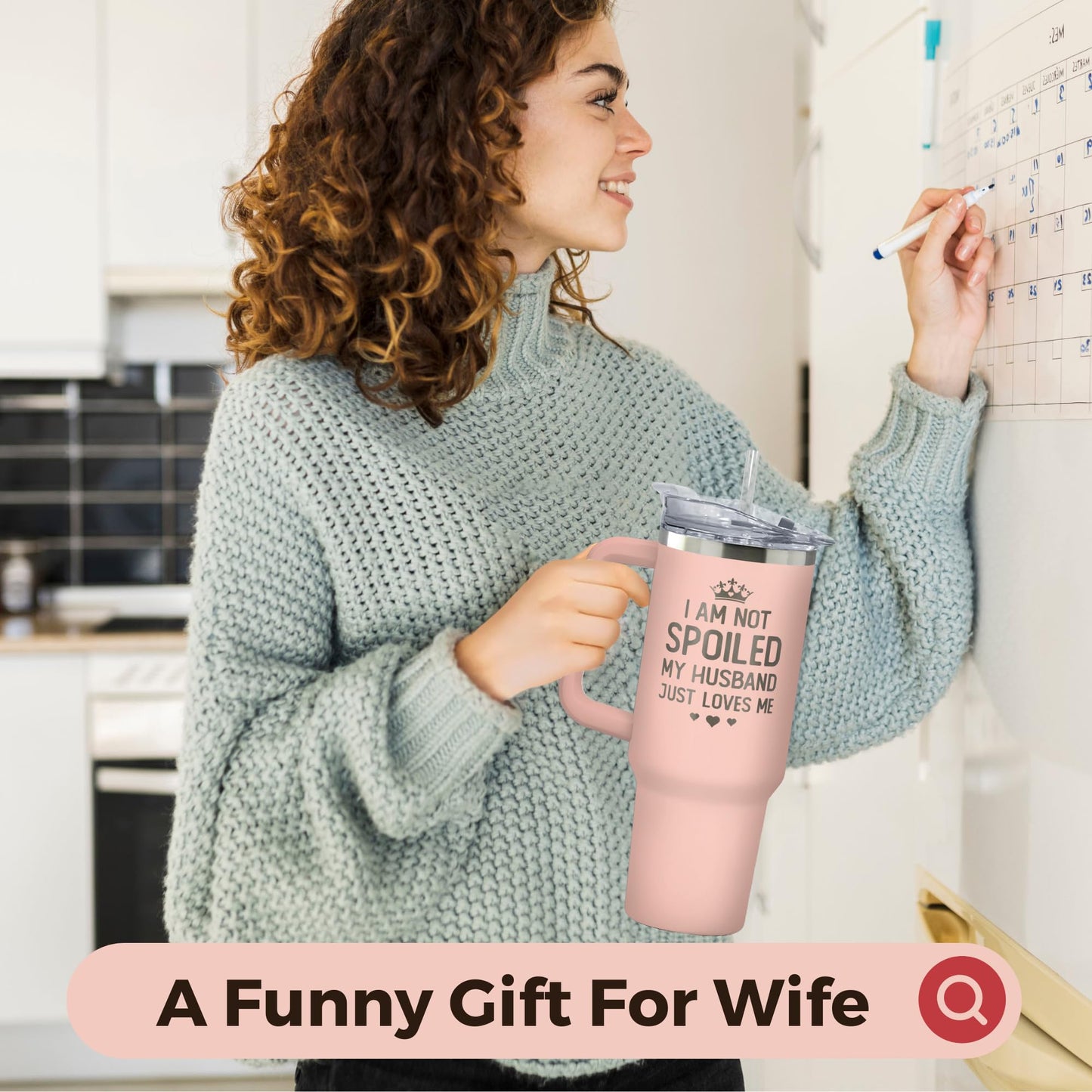 KatAndNat Gifts for Wife - Wife Gifts for Her - Wedding Anniversary for Women, Birthday, Valentines, Mothers Day, Christmas Gift for Her - Romantic Love Ideas - 40 Oz Pink Tumbler with Lid & Straw