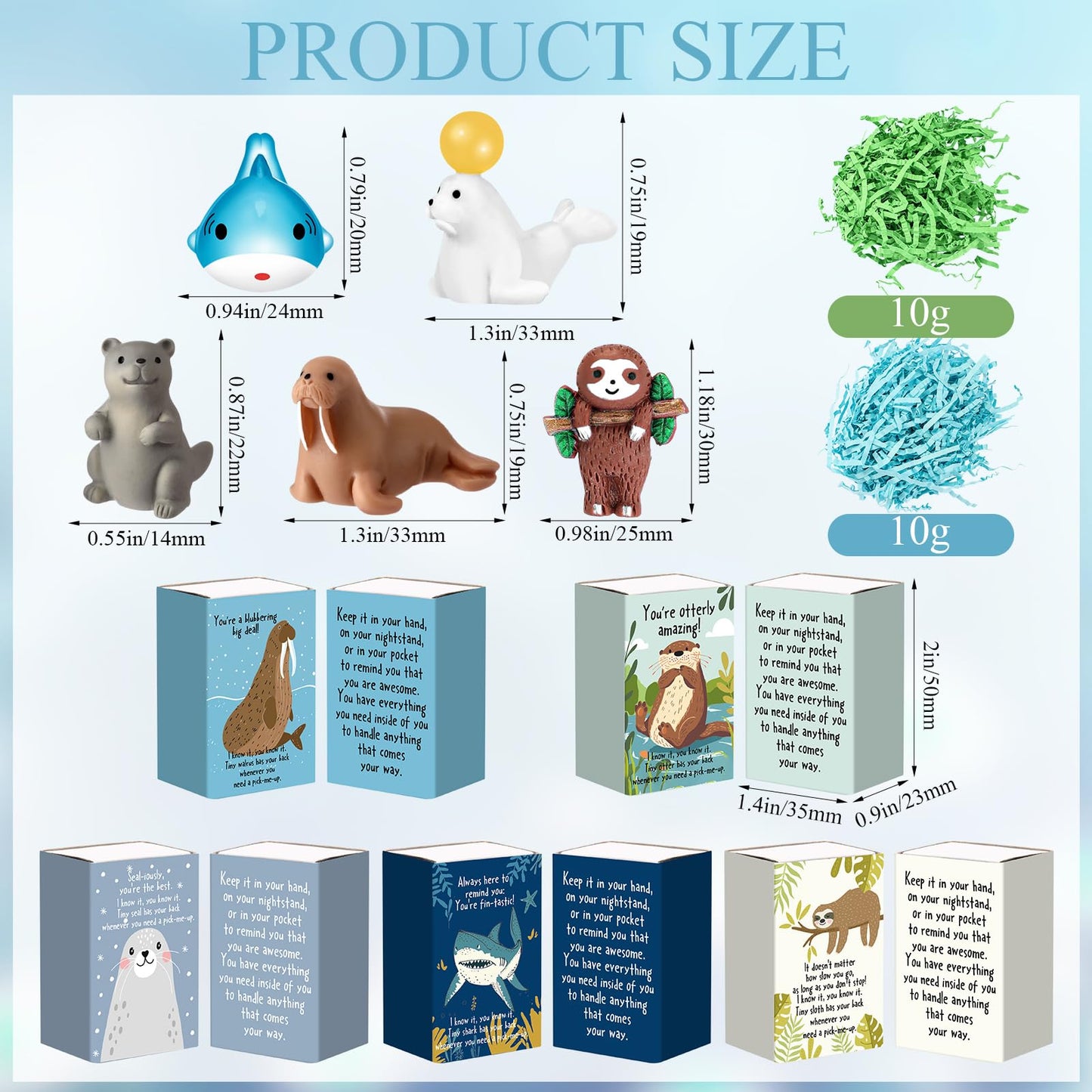 Cinnvoice 50 Set Bulk Gifts for Mothers Day Teacher Appreciation Gifts Nurse Week Employee Coworker Graduation Emotional Support Cute Resin Mini Ornaments Desk Pets Thank You Card Box (Sloth)