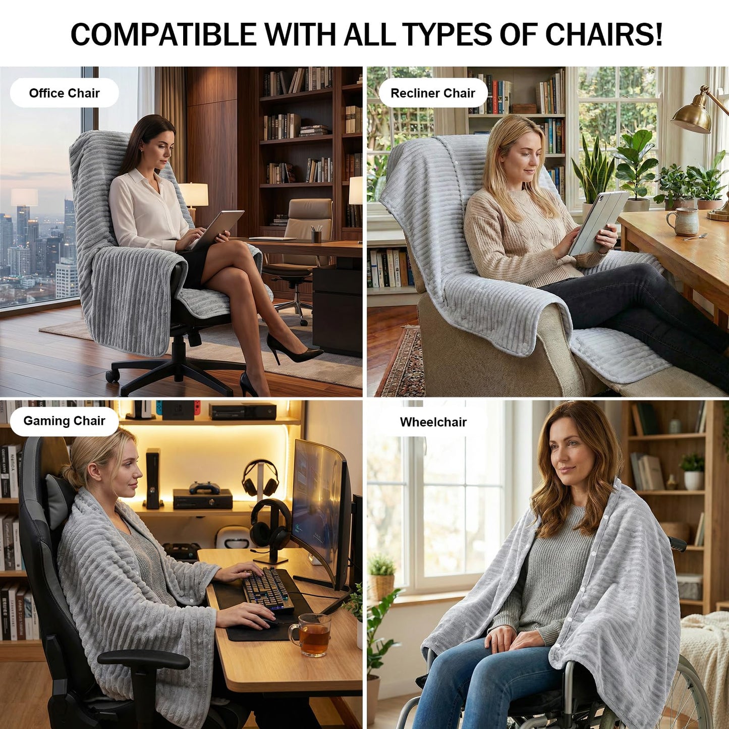 Himake Cozy Office Chair Blanket, Grey Striped Flannel Fleece Desk Wearable Blanket for Work, Work from Home Gifts & Practical Gifts for Cold People Stay Warm with Chair Wrap Attaches