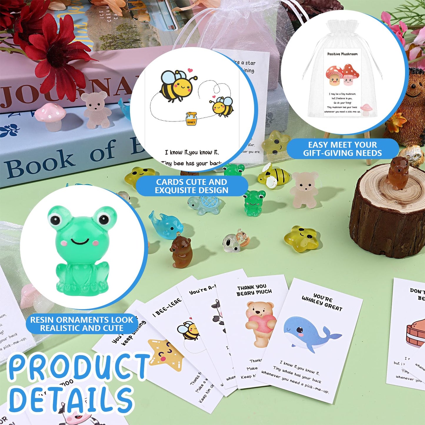 50 Set Employee Appreciation Gifts Bulk for Coworkers Mini Luminous Resin Animals Thank You Staff Gift Inspirational Affirmation Greeting Cards Motivational Gifts for Employees Teacher Nurse Team