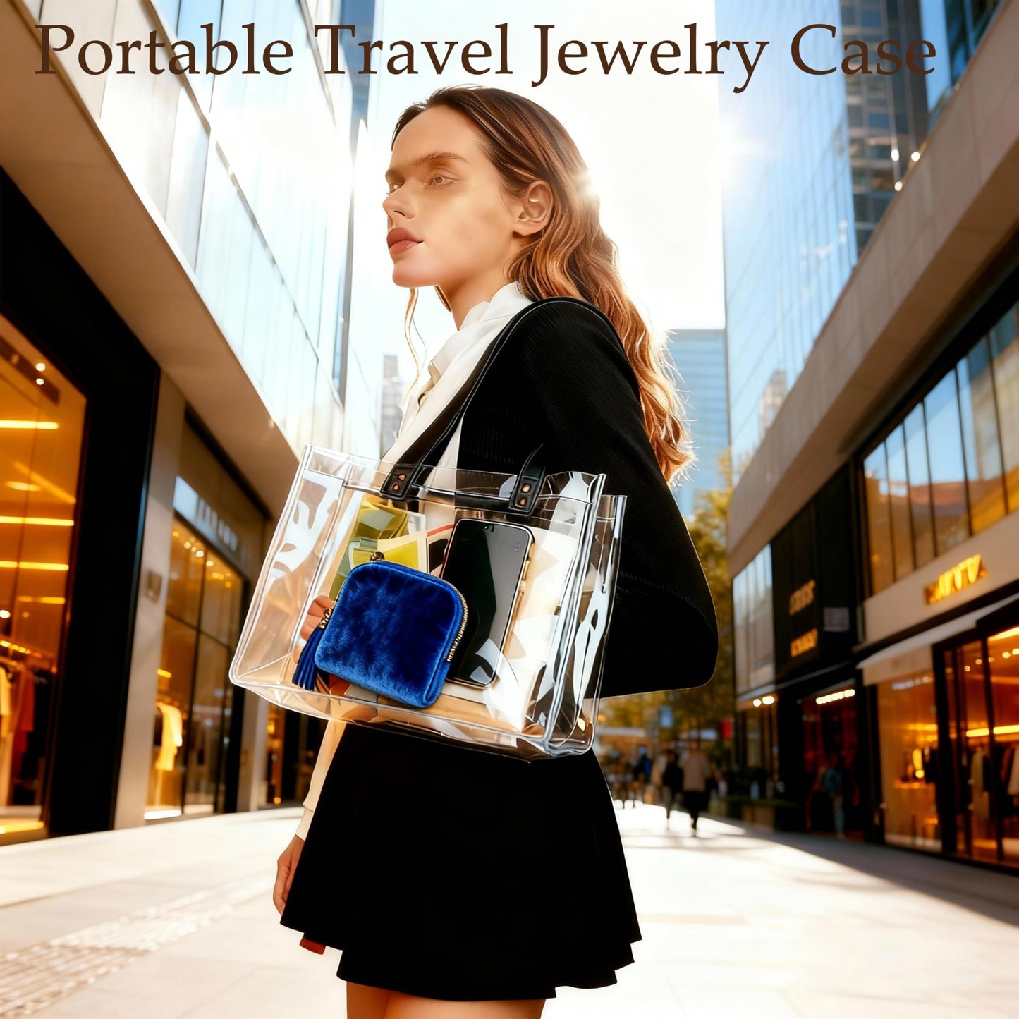 Travel Jewelry Case, Portable Jewelry Box with Organizer Pouches, Tassel Zipper, Small Storage Bag for Necklaces, Bracelets, Rings, Earrings and Gemstones, Valentines Gift for Women（Sapphire Blue）