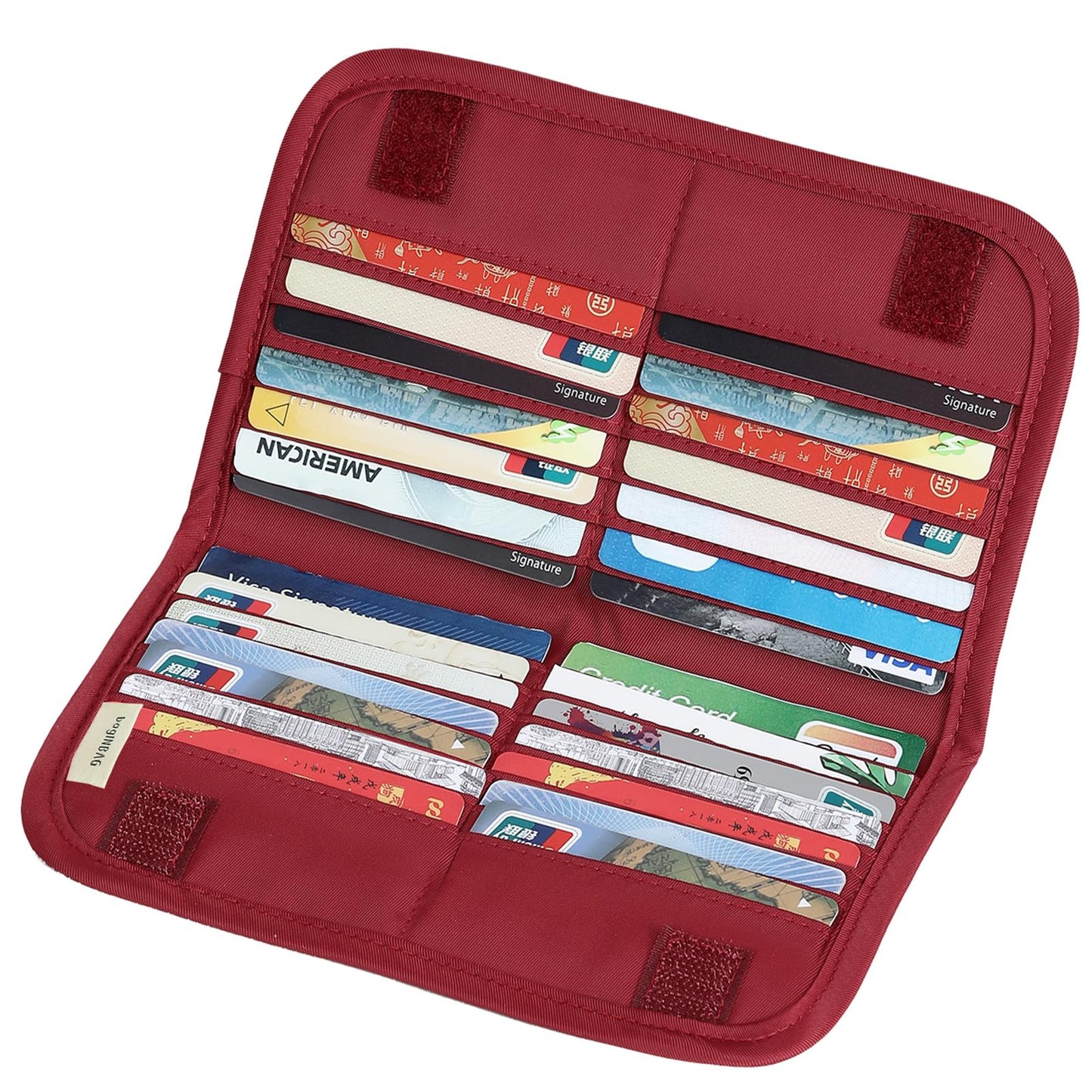 bagINBAG QIANPA Card Holder Holder for Men & Women，Slim Wallet with Zipper Pocket，28 Slots Minimalist Wallet RFID with Nylon Fabric，Wine Red