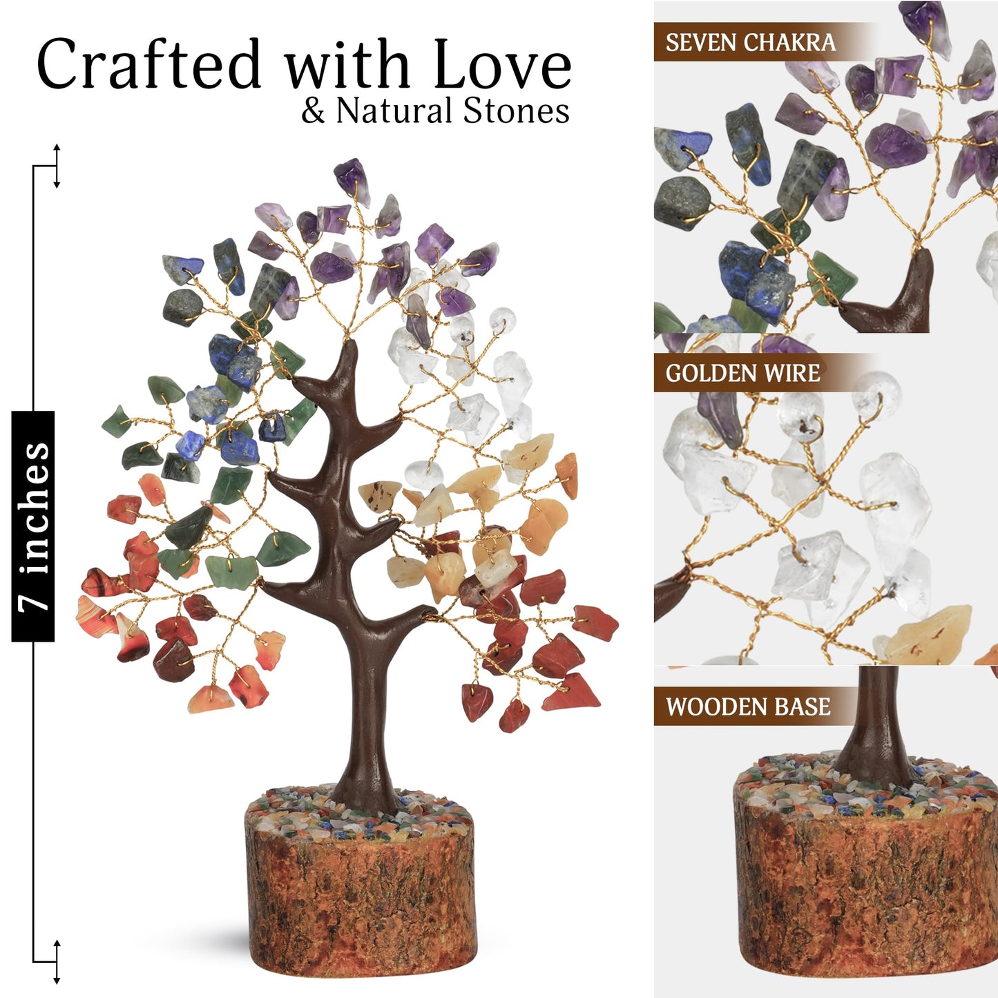 YATSKIA 7 Chakra Tree of Life Crystal Tree, Crystals and Healing Stones, Birthday Gifts for Women, Home Office Decor, Gemstone Tree, Crystal Gift (7-8 Inch)