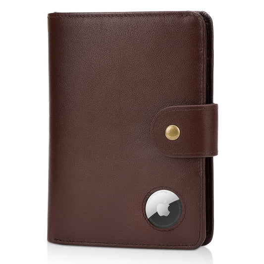 Polare Luxury RFID Blocking Leather Passport Holder Travel Wallet For Men and Women (Coffee with AirTag Slot(Snap Version))