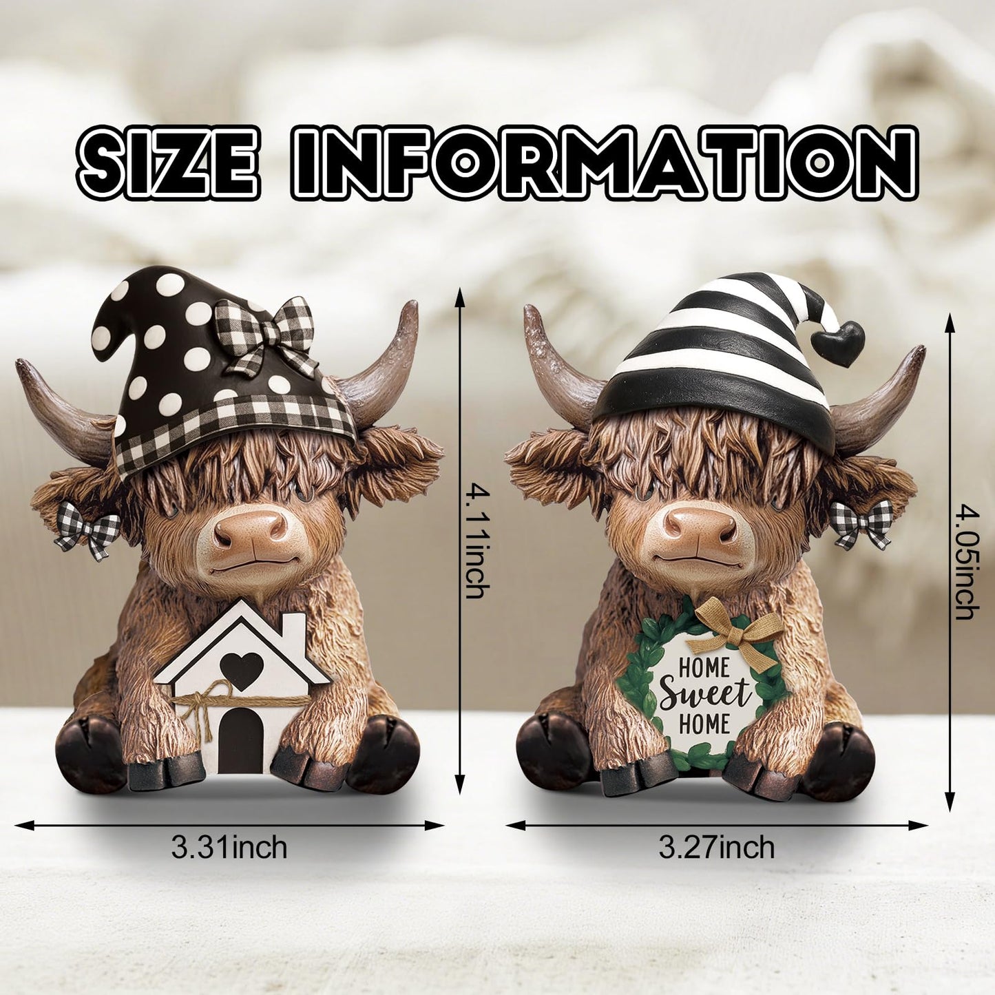 Wesiti 2 Pcs Highland Cow Home Decor Figurines Resin Farmhouse Ornament Set, Cute Cow Statues with House Home Sweet Sign, Rustic Tiered Tray Table Decor Gifts for Garden Kitchen Office