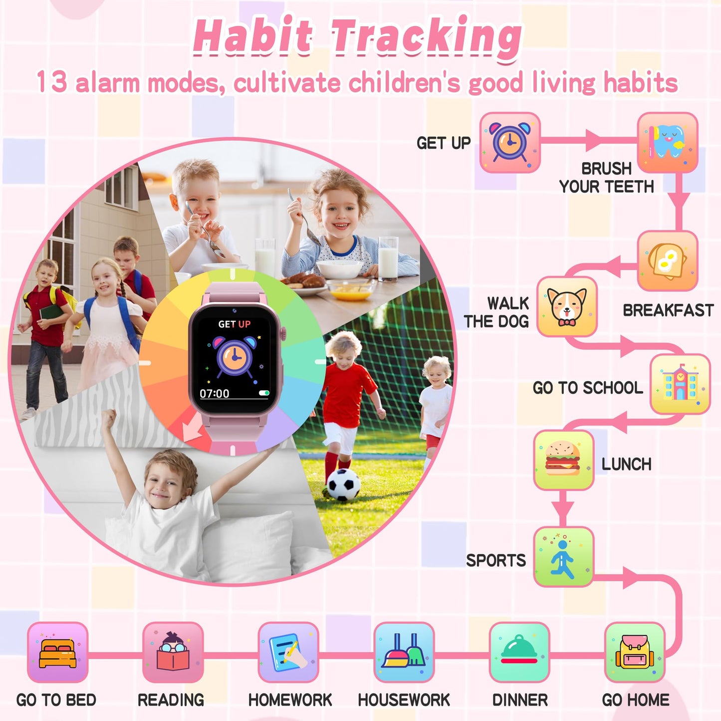 Kids Smart Watches Girls Gift Age 3-12, Kids Watch with 32 Games HD Touchscreen Camera Video Music Audiobook Pedometer Flashlight 12/24 hr Educational Toys Birthday Gift for Girls Ages 5 6 7 8 9 10