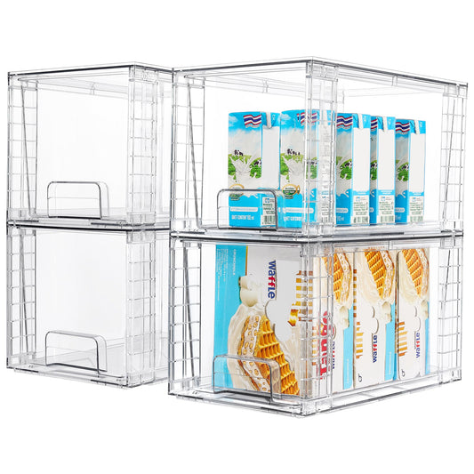 Vtopmart 4Pack Large Stackable Kitchen Pantry Storage Drawers, Clear Organizer Bins with Handles, Acrylic Drawer Organizers for Kitchen Pantry, Bathroom Undersink, Cabinet Organization and Storage