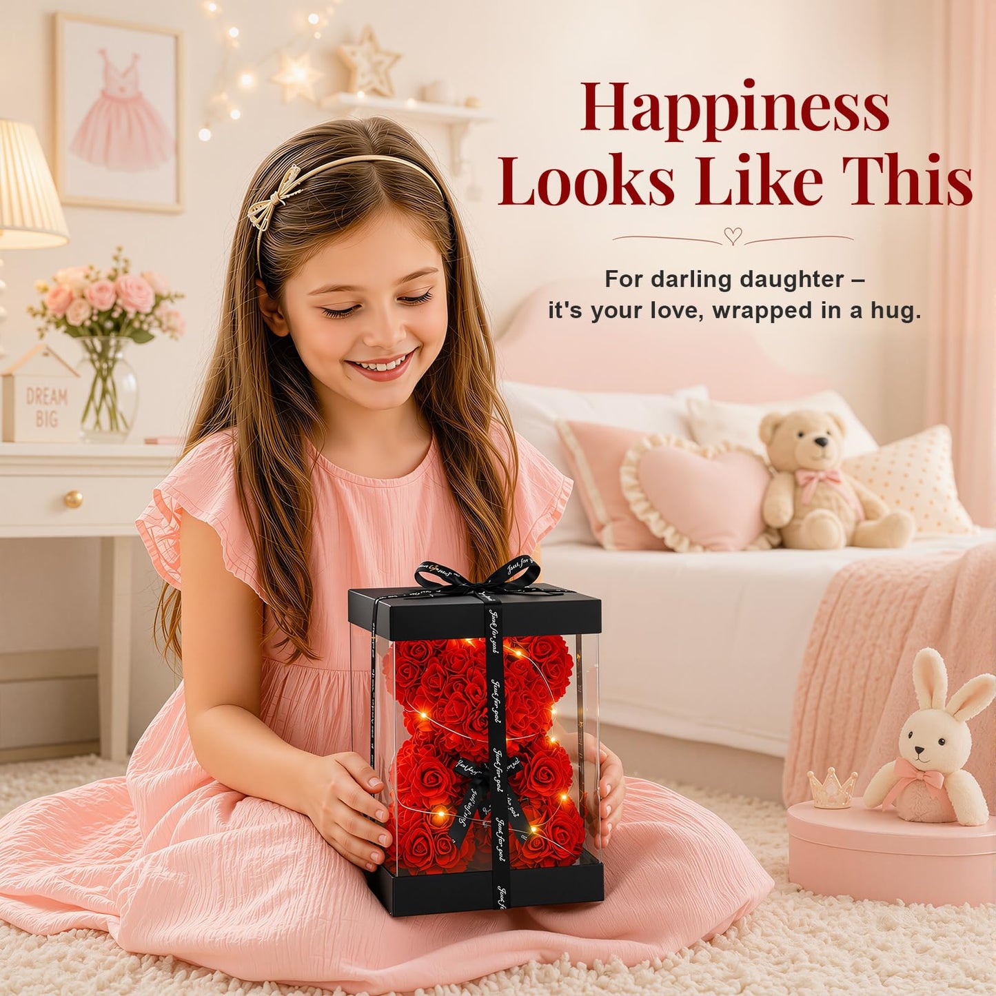 Otlonpe Bear Rose Flowers Light Up, Mothers Day Bear Gifts for Mom, Women Gifts Home Decorations for Christmas Valentines Mothers Day Birthday, for Her Mom Wife Girlfriend Daughter (Red)