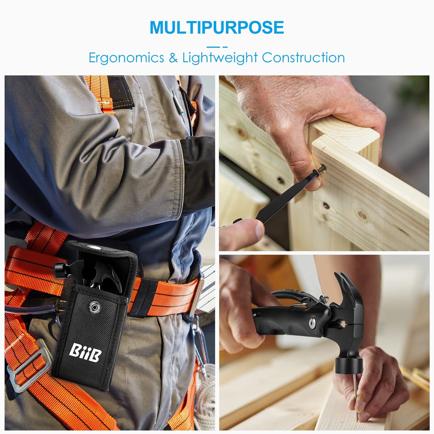 BIIB Gifts for Men, 12 in 1 Hammer Multitool, Fathers Day Mens Gifts for Husband Dad, Anniversary Birthday Gifts for Men, Fathers Day Dad Gifts from Daughter Son, Camping Essentials Survival Gear Tool