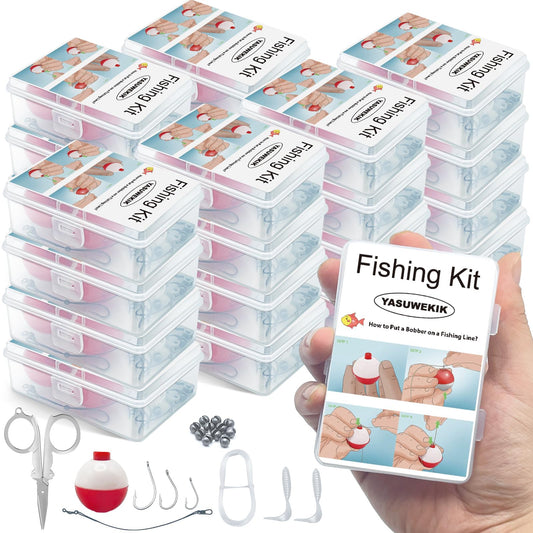yasuwekik 6 Pack Mini Fishing Kits Bulk Small Emergency Survival Fishing Kits Outdoor Compact Fishing Tackle Kits with Case for Beginner Christmas Shoebox Fillers for Fishing Party Favors