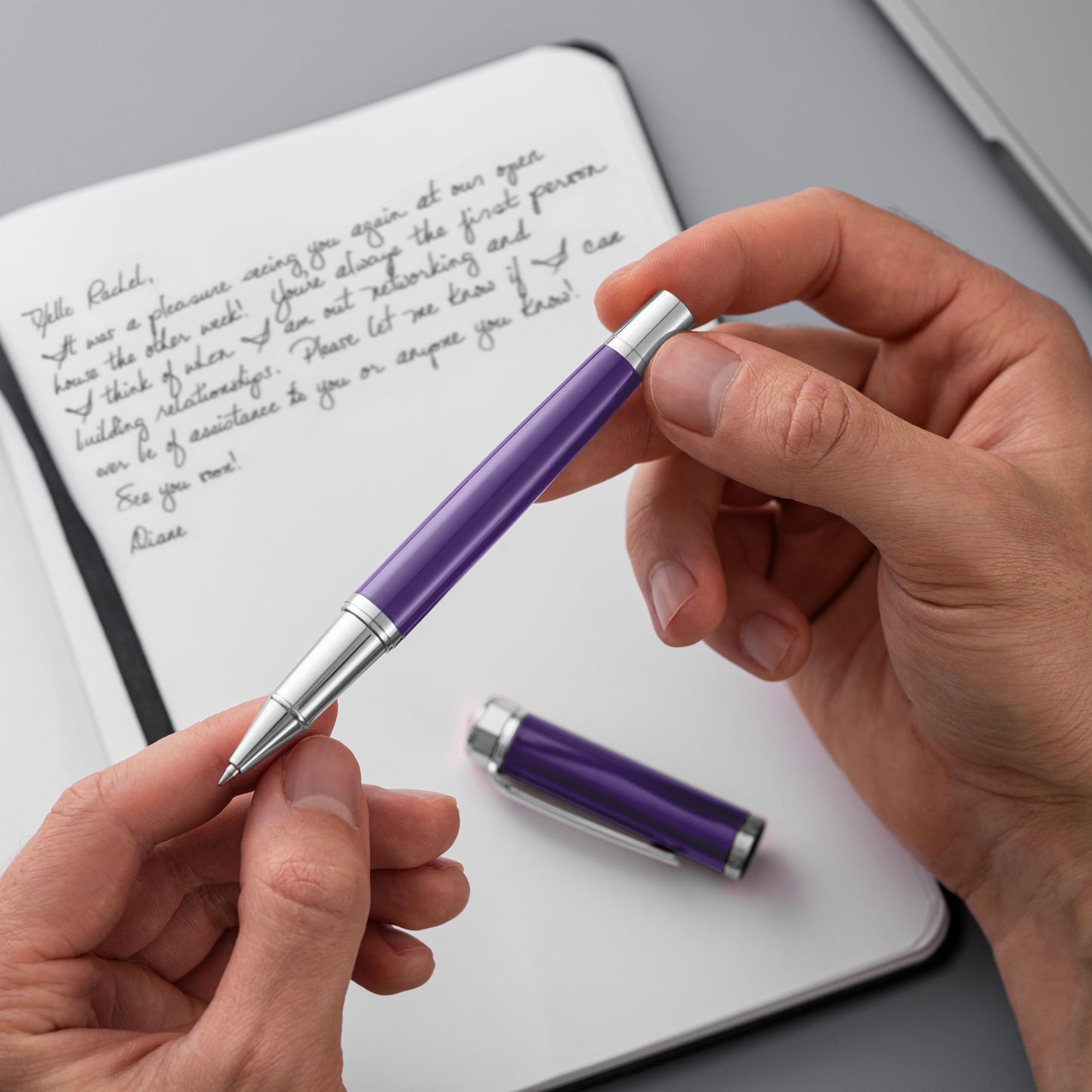 Ellington Pens Luxury Ballpoint Pen – Premium Quality, Smooth Writing Experience, Elegant Design, Includes 2 Ink Refills – Ideal for Professionals and Gift Giving (Purple Silver)