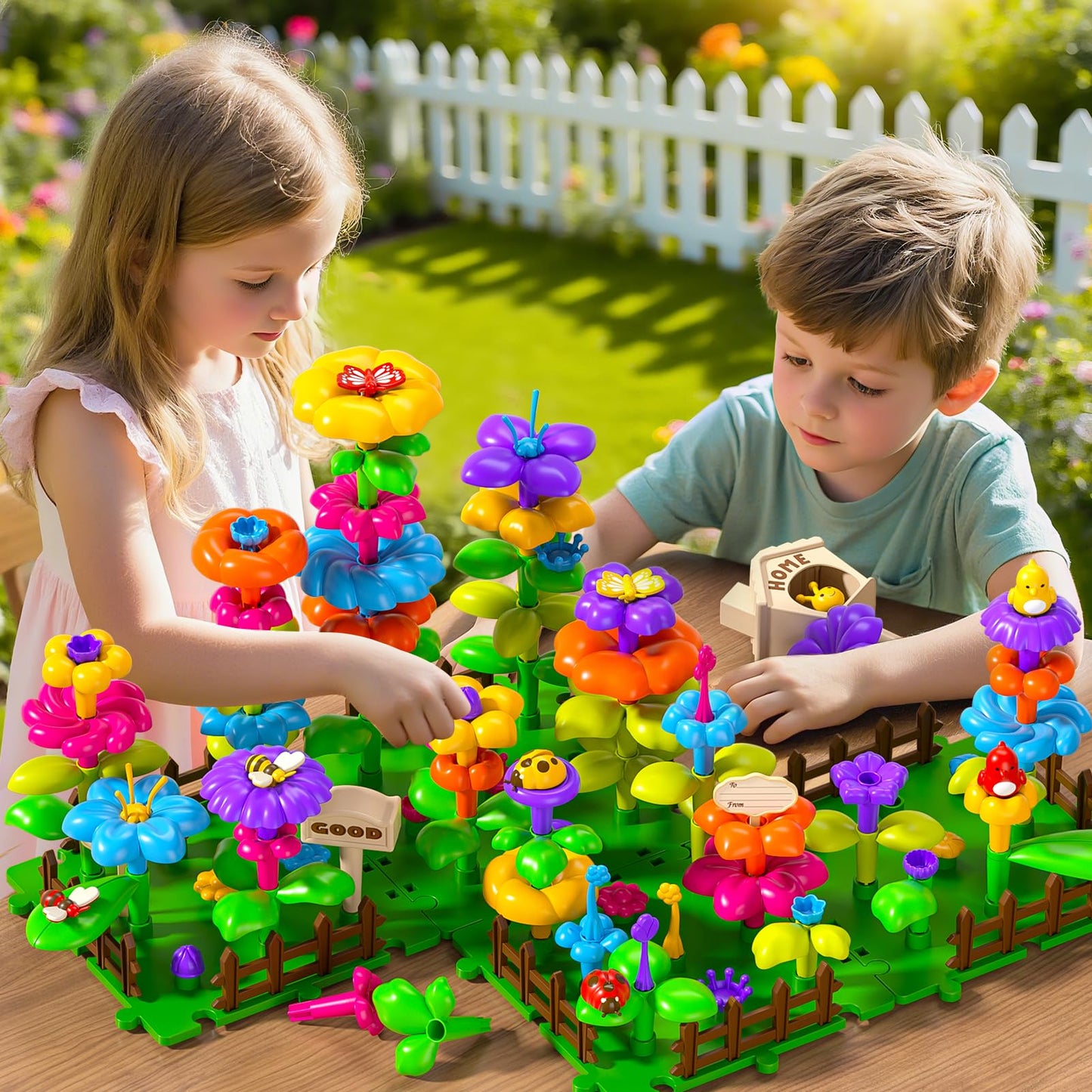 112 Pcs Flower Garden Toy,Toddler Girl Toys 3-4 Years Old Girls Gardening Building Gifts Set Best Educational Learning Fine Diy Crafts Stem Construction Stacking Kit,for 3 4 5 6 7 Year Kids Birthday