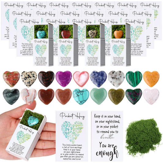 Motipuns 60 Sets Mother's Day Pocket Hug Tokens Bulk Heart Natural Stones Heart Emotional Inspirational Bulk Gifts Positive Cards Thank You Gifts for Office Employees Coworkers Appreciation