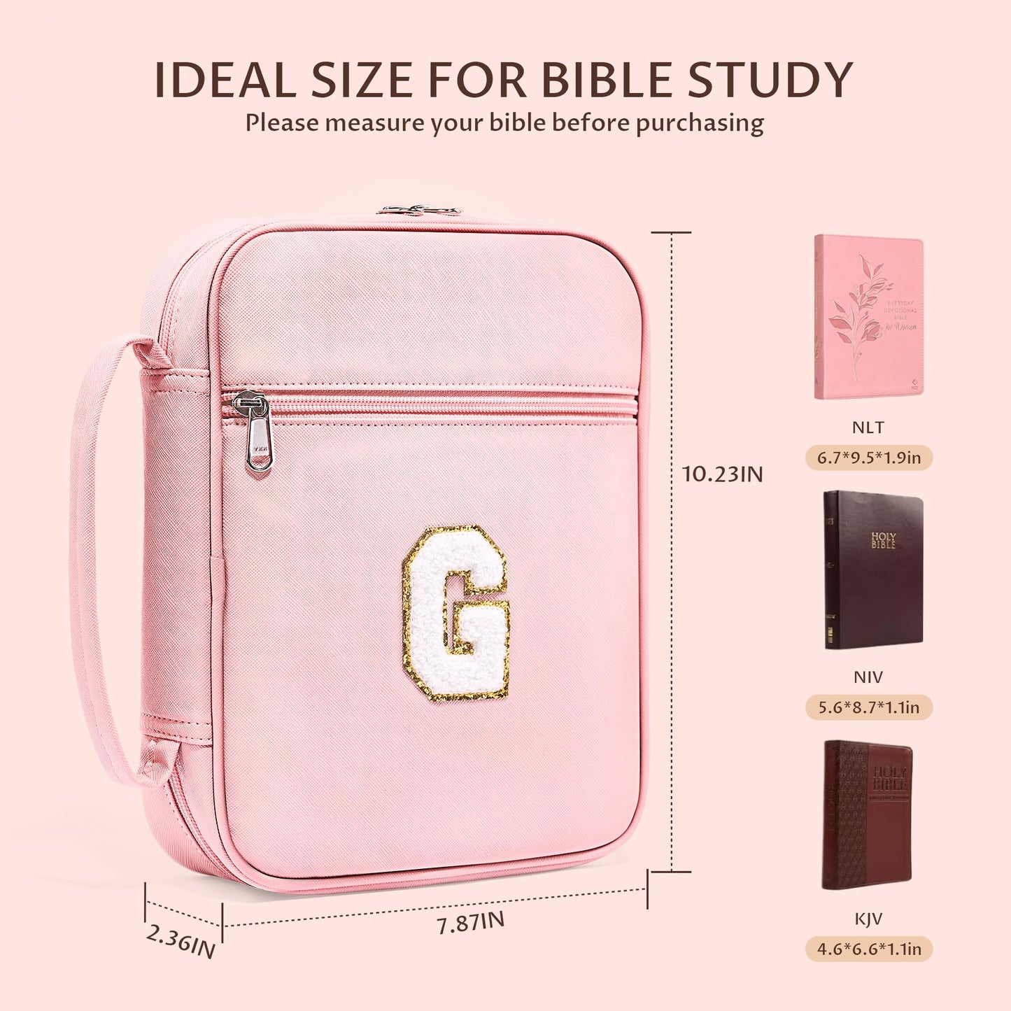 WOBAGMEN Bible Cover for Women,Pink PU Leather Personalized Bible Case with Bible Study Supplies,Including Tabs and Highlighter Set, Faith Chiristain Gift for Women Girls (Pink, G)