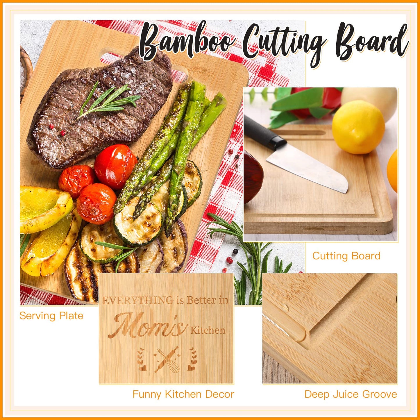 Gerrii 8 Pcs Mom Gifts Kitchen Set Mother's Day Cutting Board Spoons Towels Dish Towels for Kitchen Cooking Gift Utensils Housewarming Decoration from Grandson Granddaughter Son Daughter