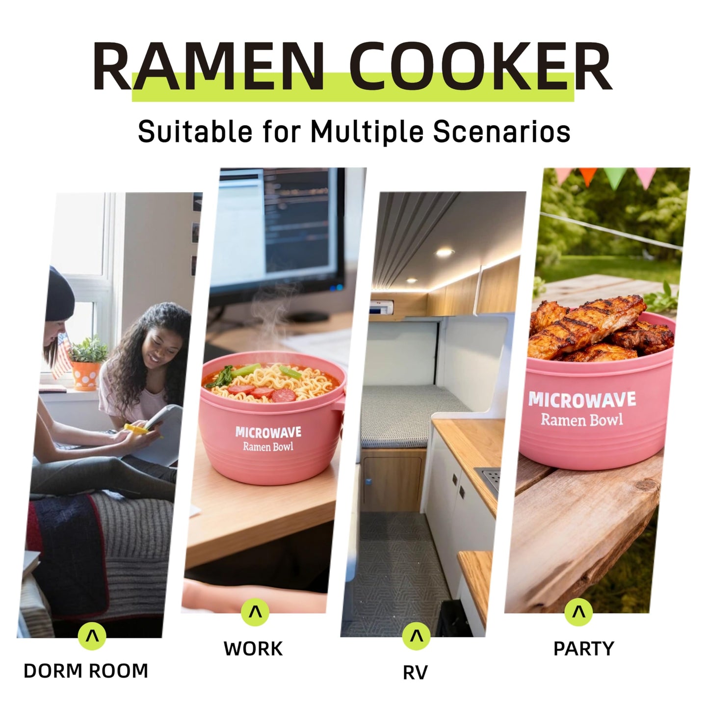 Layron Large Ramen Bowl Set, Ramen Noodle Bowls Microwavable 45 oz, Ramen Cooker, Microwave Pasta Cooker, Ramen Bowl Microwave Gift for College Boys Girls Male Female Dorm Room (pink)