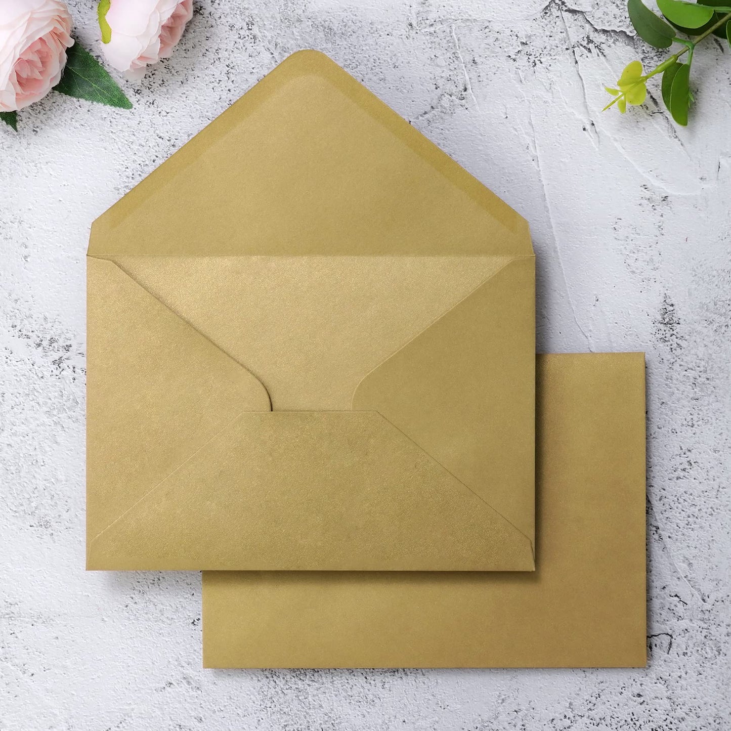 PONATIA 50 PACK A7 Envelopes, 5.25 x 7.5'' Dark Gold Shiny Envelopes For 5x7 Weddings Invitation Cards, Graduation Invite, Acrylic Invitations, Photos…