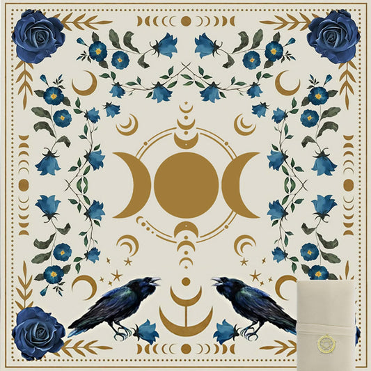 Knana Tarot Altar Cloth - Silk Witchcraft Mat for Reading - Includes Tarot Card Bag (Sun Moon)