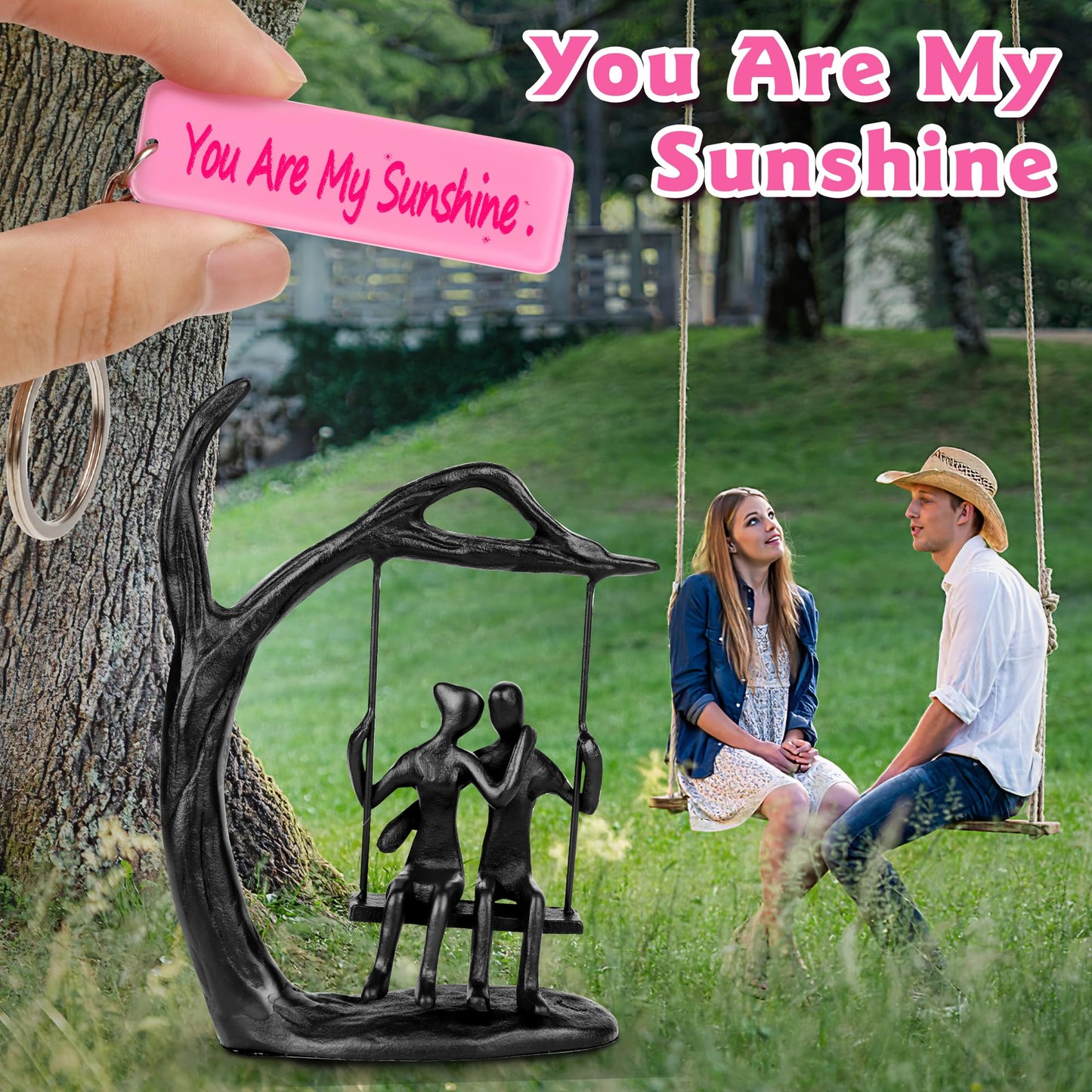 Kresecioo Anniversary Wedding Gifts for Couple/Her - Romantic Couple Statue in Love, Black Metal Figurine Sweet Loving Together Iron Sculpture Decor, Gifts for Wife Mothers Day Husband Birthday