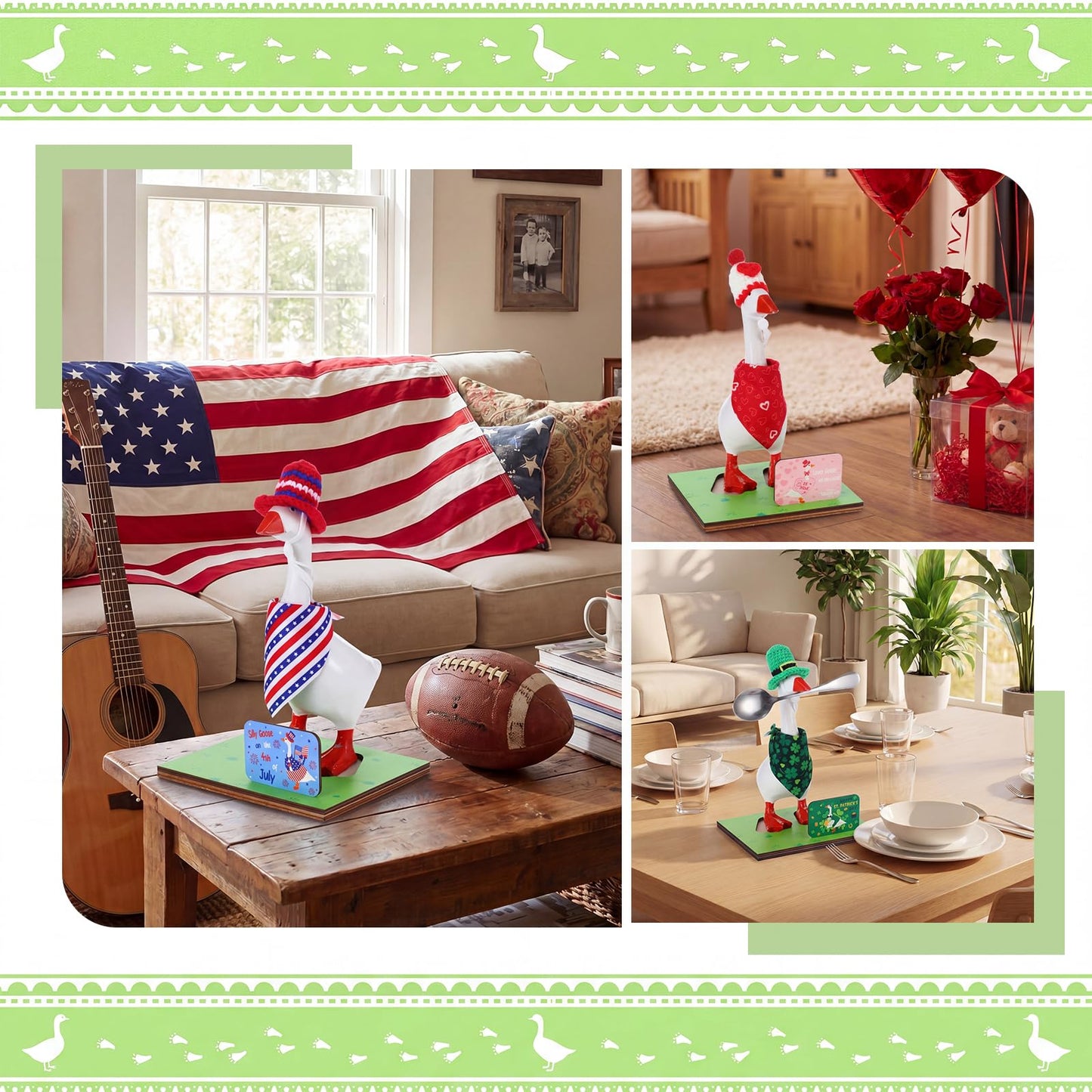 Relaxweex Magnetic Goose Key Holder Cute Resin Goose Statue with Mini Bow Tie Writable Interchangeable Signs Chalk for New Apartment Housewarming Gifts Office Table Desk Home Decor (Bandana)