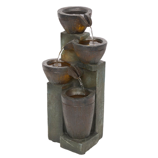 Alpine Corporation 14" Tall Stoned Jar Water Fountain with Cascading LED Lights, Stylish Tabletop Water Feature for Home, Office, Living Room, Bedroom Decor, Multi-Color